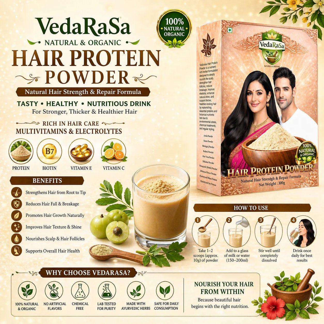 VedaRasa Natural and Organic Hair Protein Powder