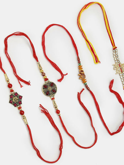 NVR Men Set of 4 Multicolor Stone-Studded Rakhi With Roli Chawal