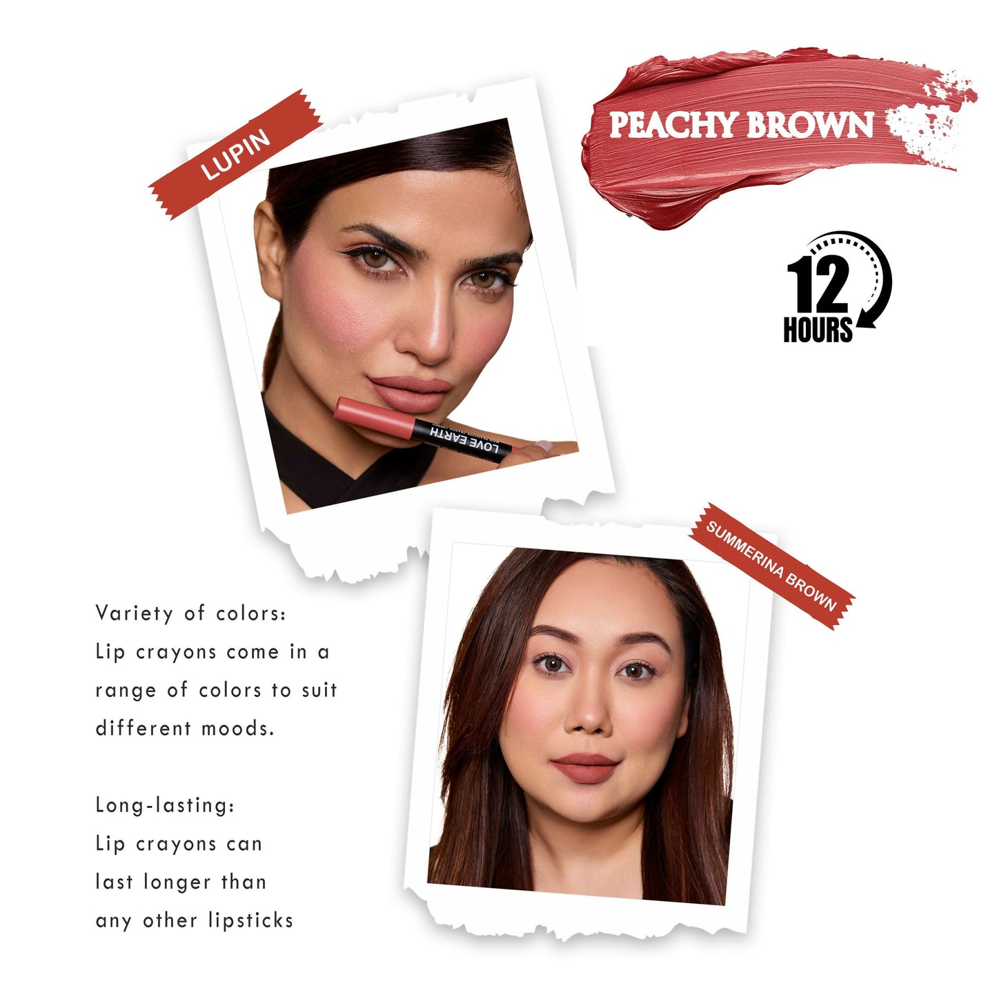 Love Earth Lip Crayon Non-Transfer Lipstick - Peachy Brown