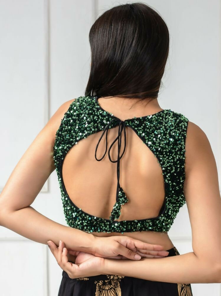 Amodini Designer Studio Women's Velvet Green Sleeveless Blouse