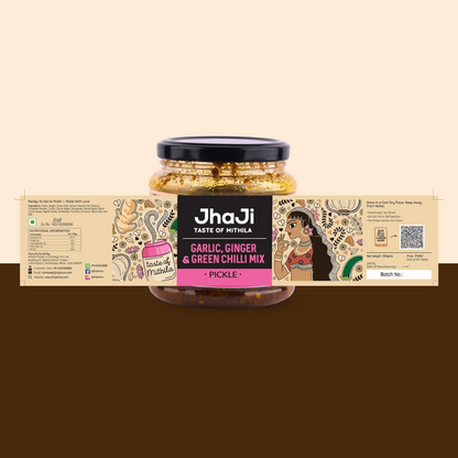 Jhaji Taste of Mithila Garlic, Ginger, Chilli Mix Pickle