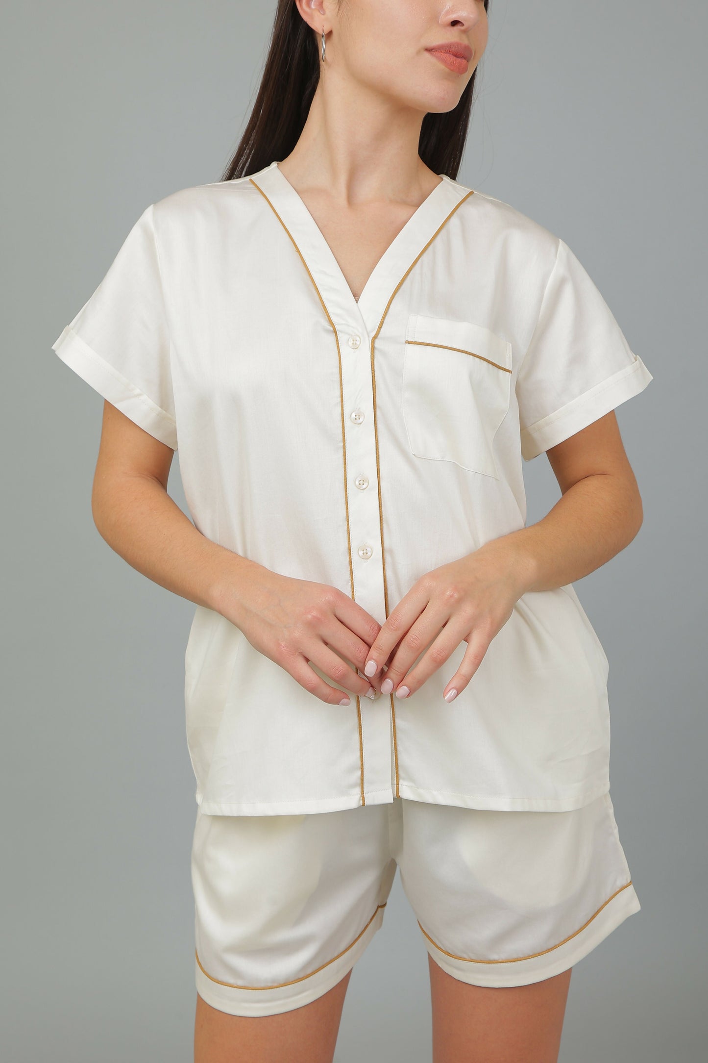 Breathables Women Cotton Night Suit Shirt And Shorts Co-Ord Set I Nightwear | Loungewear Set In Solid Colours