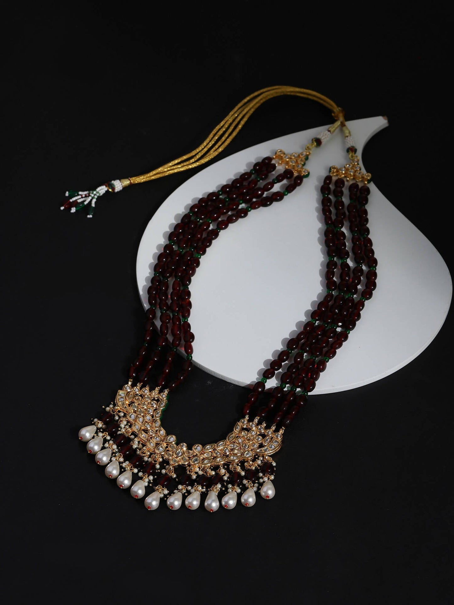 Gold-Toned Maroon Brass Gold-Polished Necklace - Ruby Raang