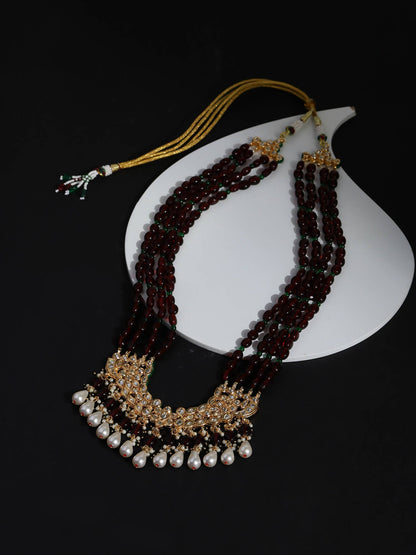 Gold-Toned Maroon Brass Gold-Polished Necklace - Ruby Raang