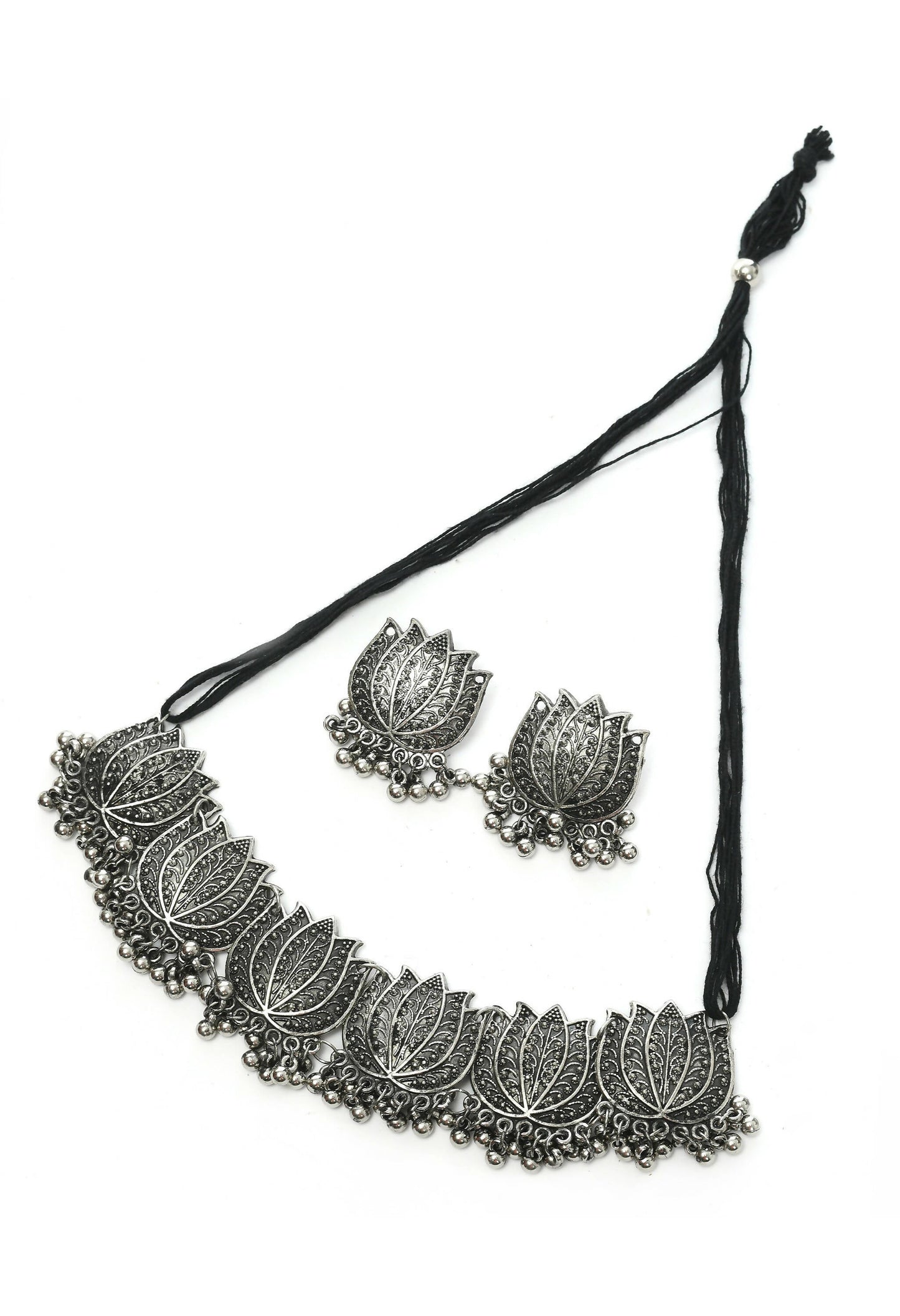 Mominos Fashion Johar Kamal Silver-Plated Brass Finish Lotus Design Choker For Women