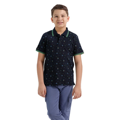 Chilins Boys Cotton Printed Collared Polo Tshirt