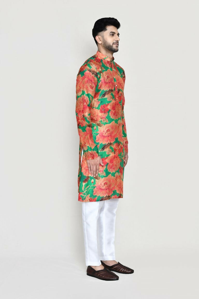 Joban Fashion Green Colored Modal Silk Fabric Kurta With Straight Fit Pant