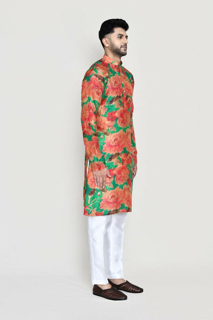 Joban Fashion Green Colored Modal Silk Fabric Kurta With Straight Fit Pant