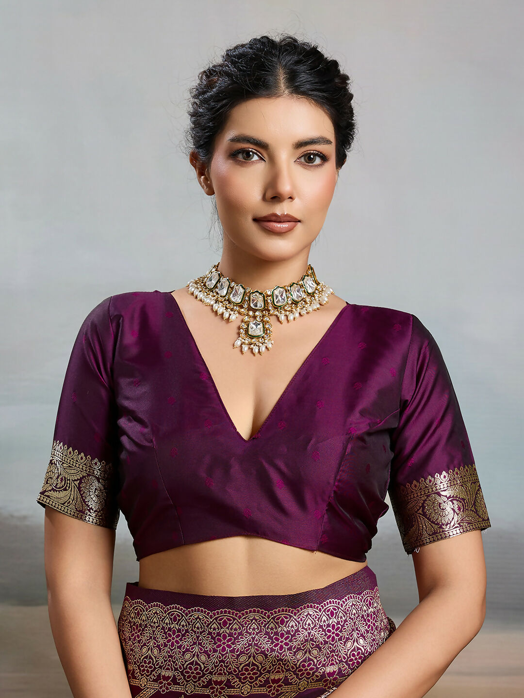 Shree Shyam Fashion Wine Silk Blend Saree