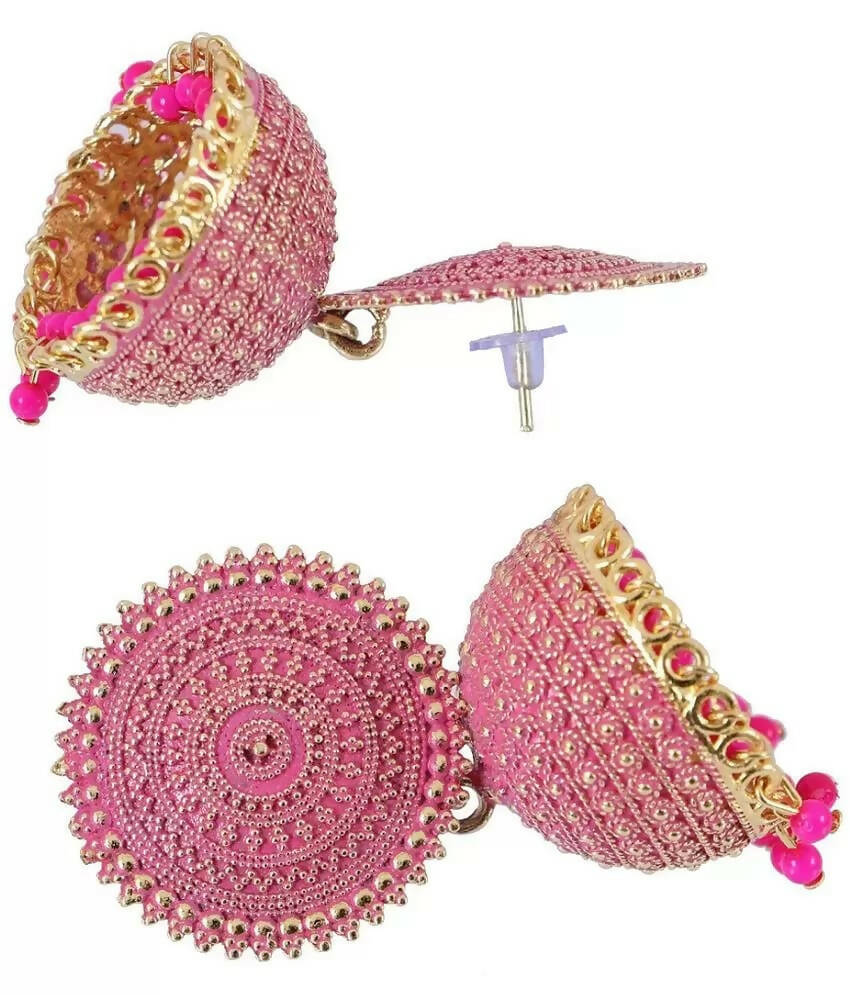 Mominos Fashion Joharkamal Gold-Polished Meenakari Jhumkas For Women & Girls (Magenta)