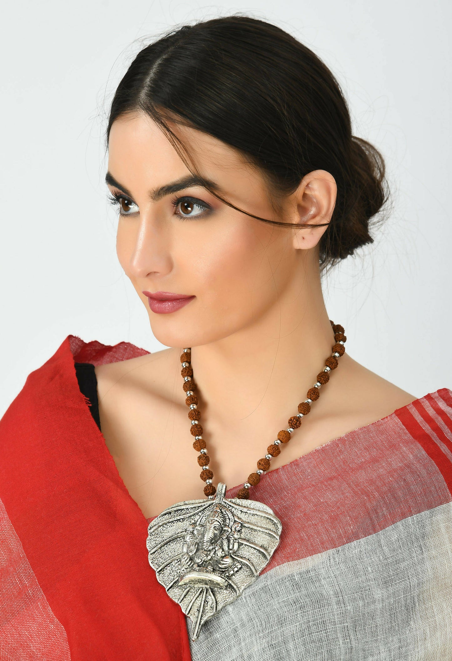 Mominos Fashion Johar Kamal Oxidised Silver-Plated Brass Finish Ganesha Long Necklace For Women