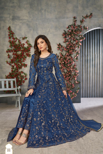 Anaita Blue Embroidered Net Stitched Anarkali suit
