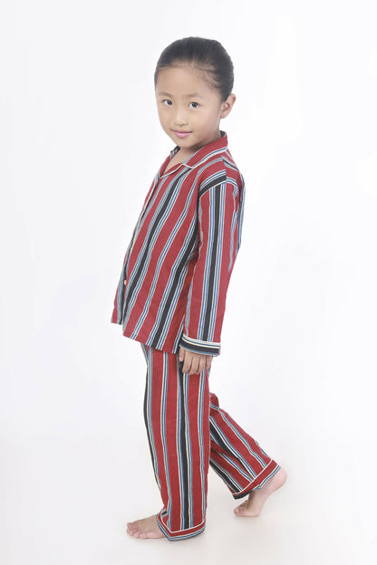 Breathables Kids Cotton Night Suit – Red Stripes Shirt & Pyjama Co-Ord Set For Boys & Girls