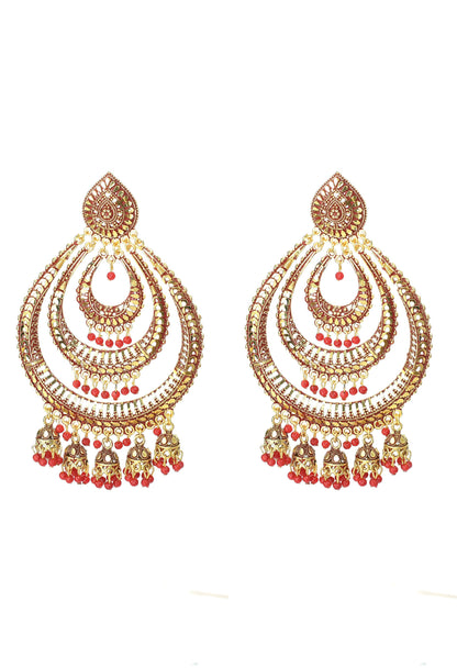 Mominos Fashion Johar Kamal Triple Circle White With Red Big Size Earrings