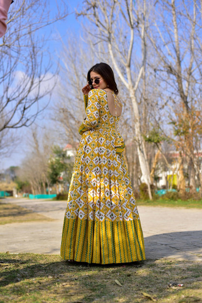 Aayaa Pure Muslin Gown With Heavy Digital Print - Multi Color