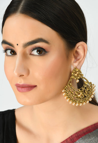Mominos Fashion Johar Kamal Golden And White Beaded Earrings