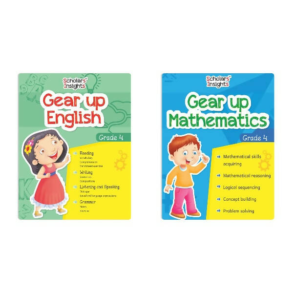 Scholars Insights Gear Up English & Maths Grade 4 Books Set Of 2 English Grammar Skills, Maths Logical Reasoning, Problem Solving Book Ages 9-10 Years