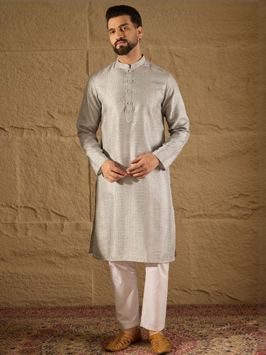Anouk Men Embroidered Kurta Grey