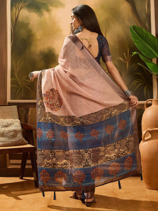 Digital Printed Banarasi Saree With Blouse Piece