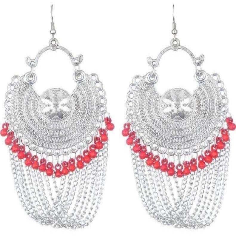 MS Fashion India Latest Fashion Half Moon Earrings With Chains And Red Pearls