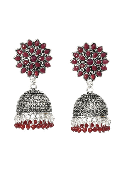 Mominos Fashion Johar Kamal Kundan Work Jhumka With Maroon Beads