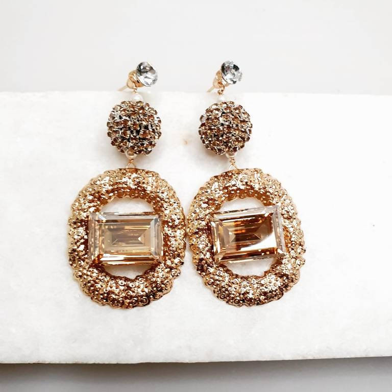 Bling Accessories Swarovski Golden Shadow Stud Earrings