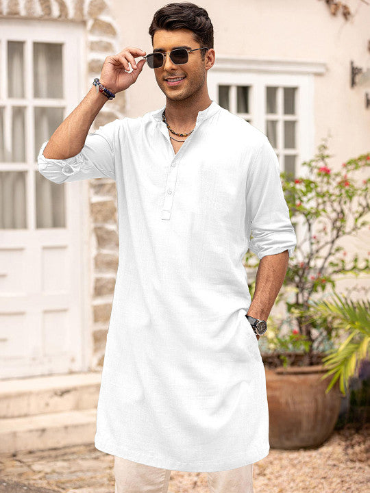 Anouk Men Solid Long Kurta Colour White