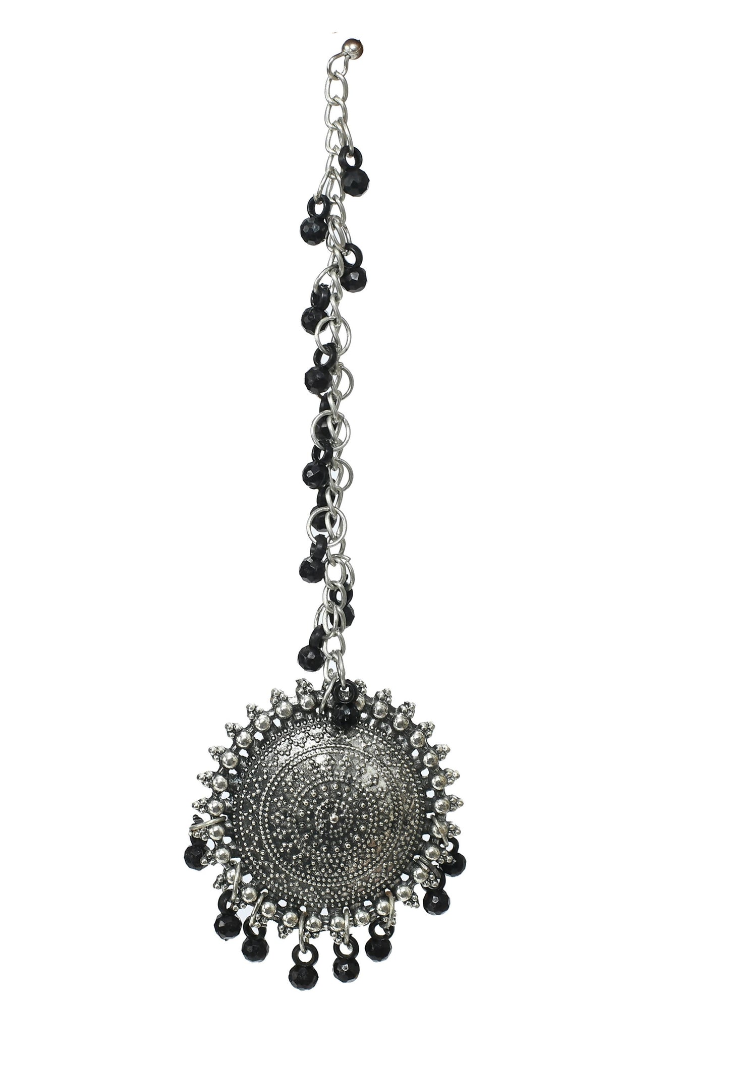 Mominos Fashion Johar Kamal Bahubali Black Beads Earrings With Tikka