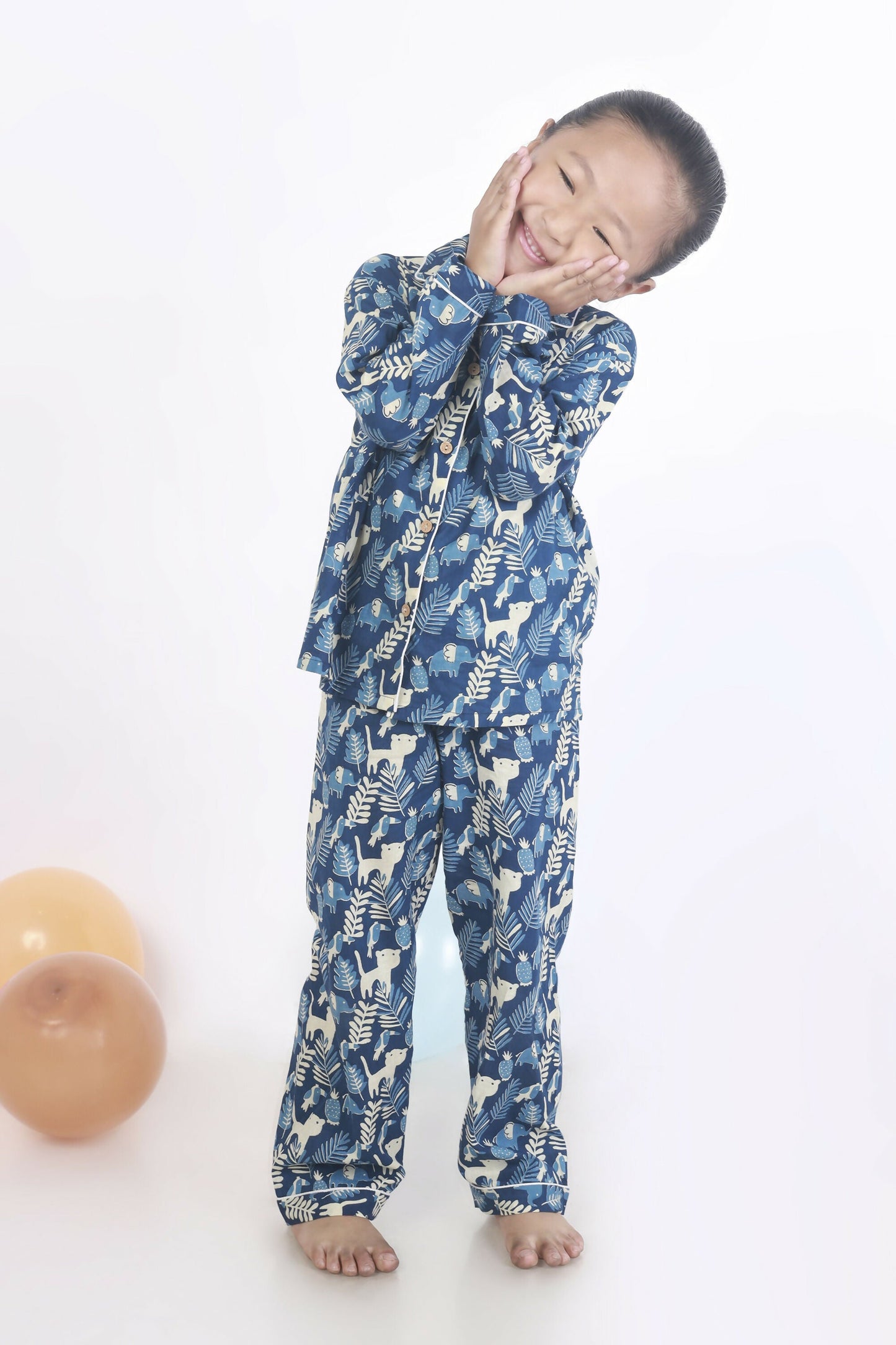Breathables Kids Cotton Night Suit – Blue Jungle Print Shirt & Pyjama Co-Ord Set For Boys & Girls