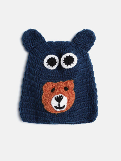 Chutput Kids Woollen Hand Knitted Bear Detail Cap - Blue