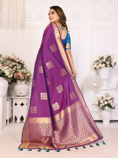 Anaita Purple Soft Silk With Zari Weaving Borders Saree With Blouse