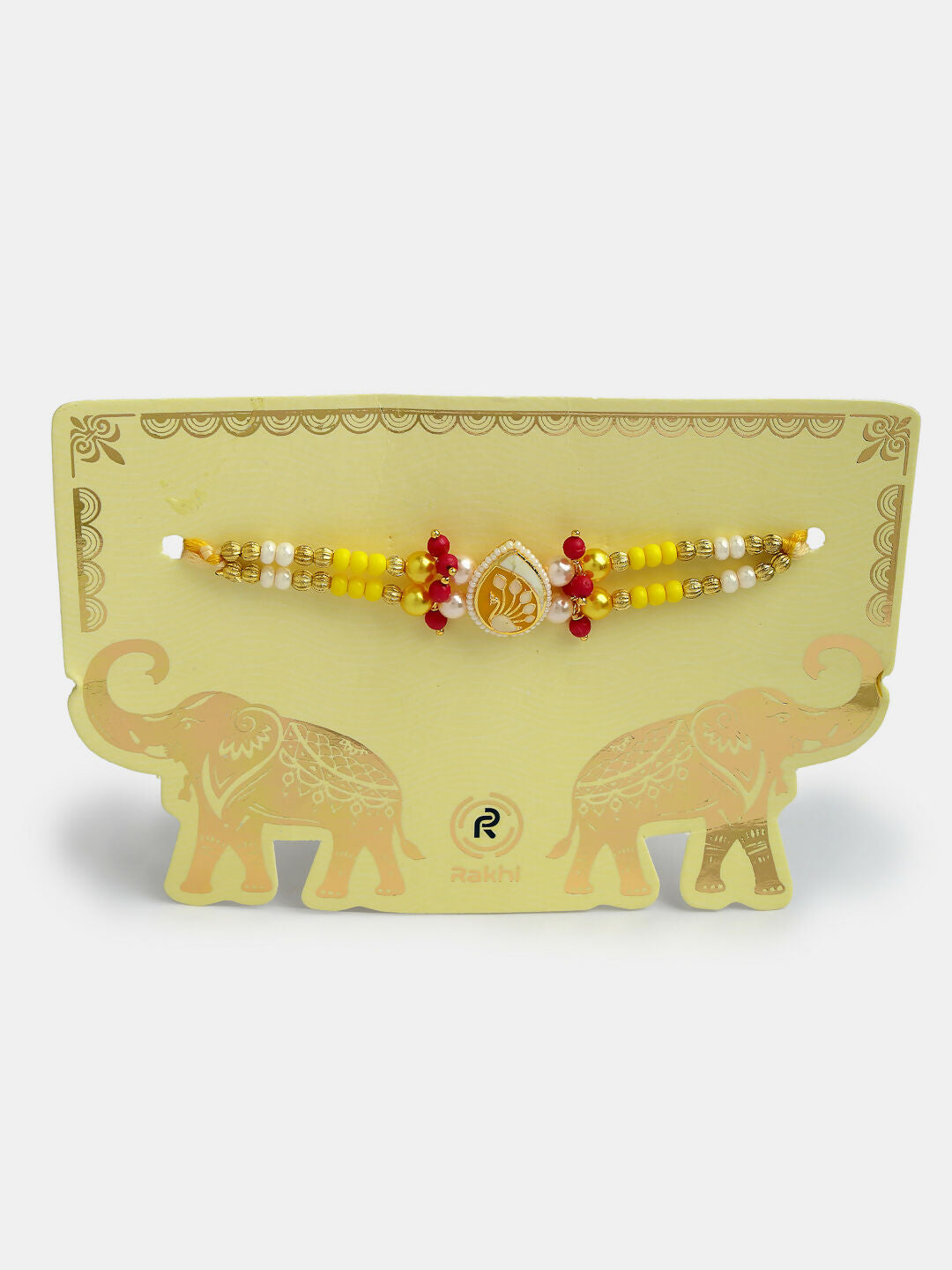 NVR Women & Men Set of 2 Yellow Peacock Design Bhaiya Bhabhi Rakhi With Roli Chawal & Chocolate