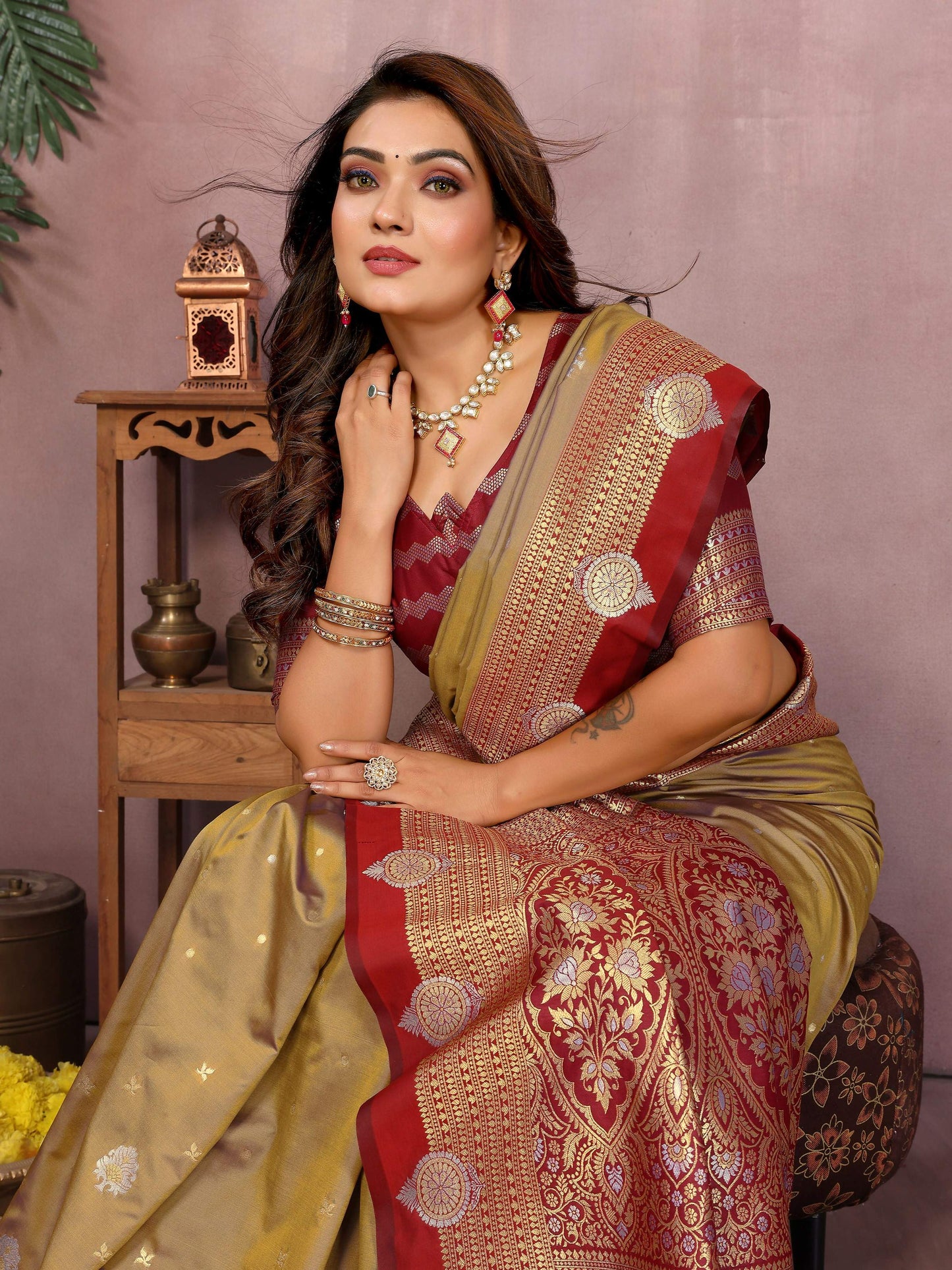 Aastha Fashion Light Brown Silk Sarees Weaving Saree