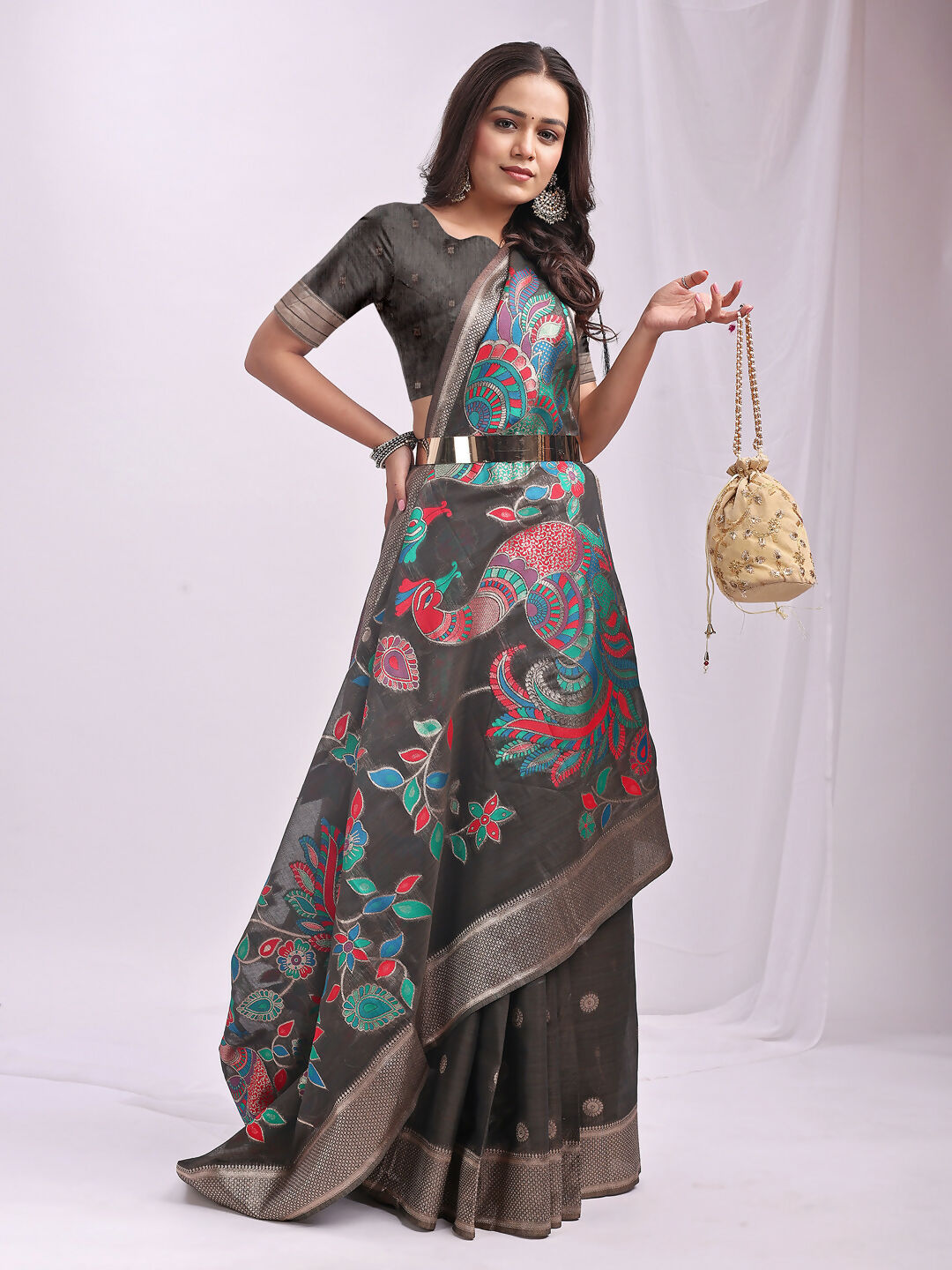 Shree Shyam Fashion Linen Cotton Grey Saree