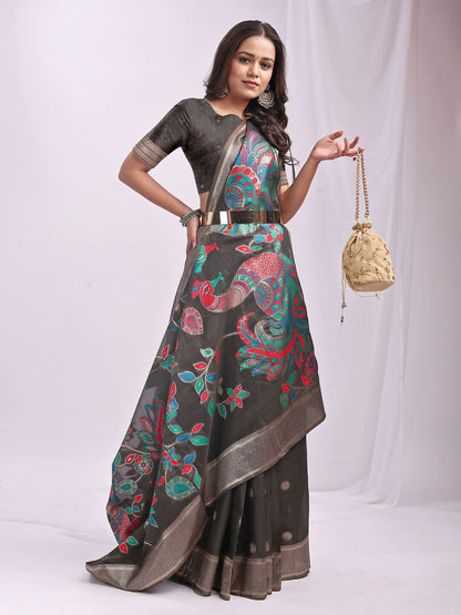 Shree Shyam Fashion Linen Cotton Grey Saree