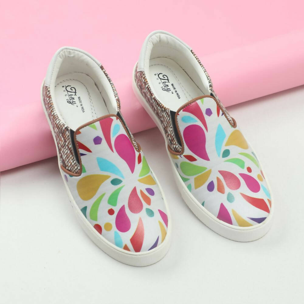 Tiny Bugs Girls Multi Printed Slip Ons Sneakers - White