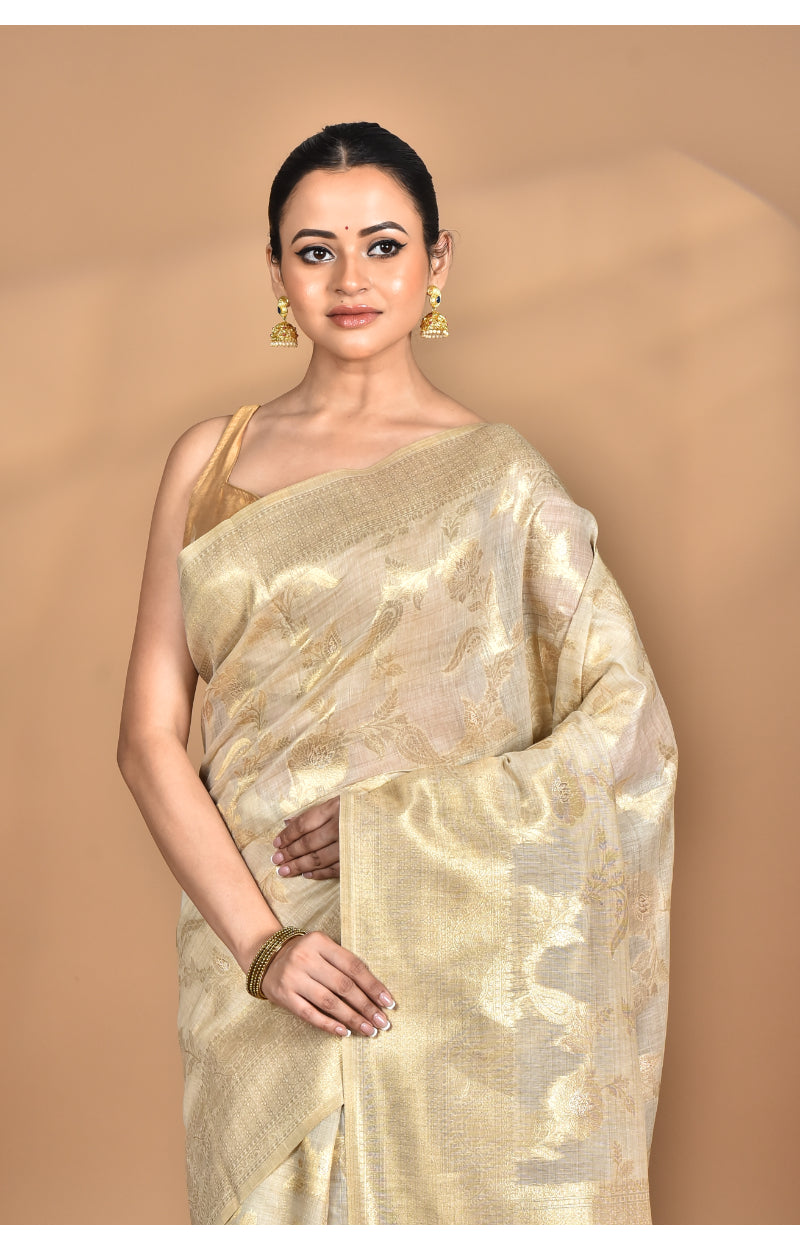 Morchari Banarasi Silk Chanderi Saree-Cream