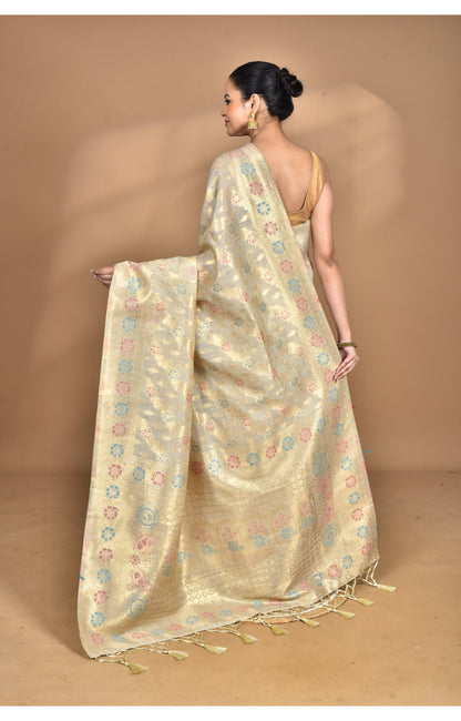 Morchari Banarasi Silk Chanderi Saree-Cream