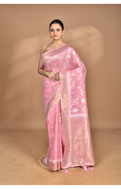 Morchari Banarasi Silk Chanderi Saree-Pink