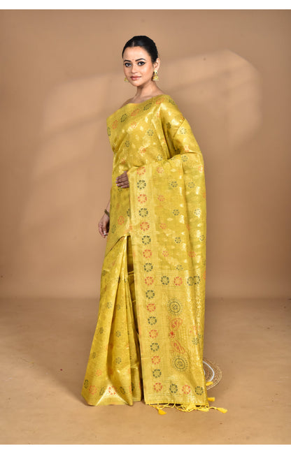 Morchari Banarasi Silk Chanderi Saree-Yellow