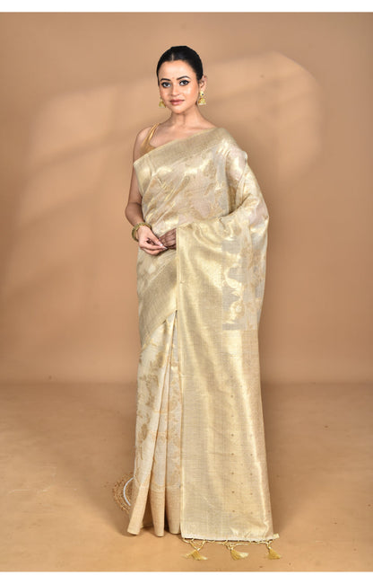 Morchari Banarasi Silk Chanderi Saree-Cream