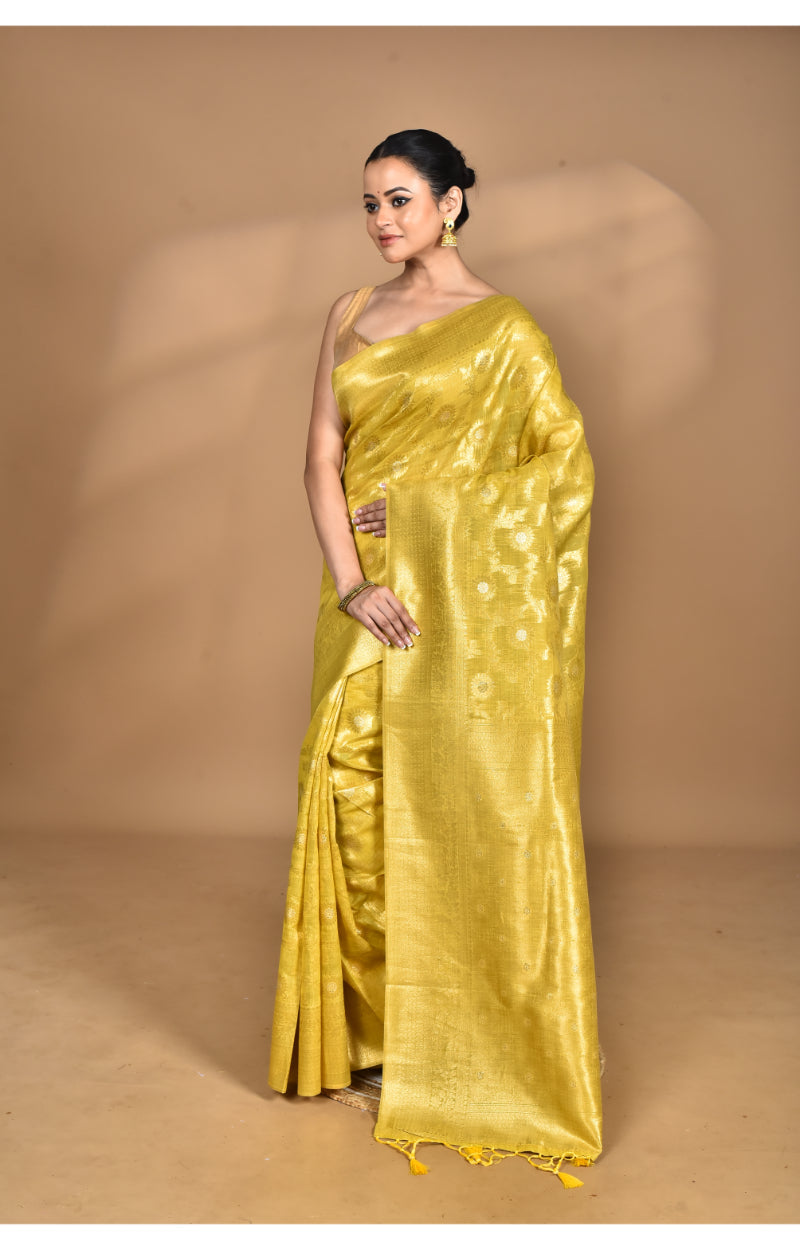 Morchari Banarasi Silk Chanderi Saree-Yellow