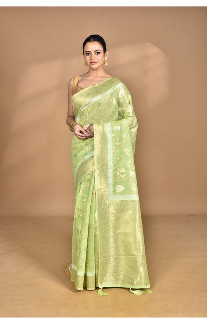 Morchari Banarasi Silk Chanderi Saree-Green