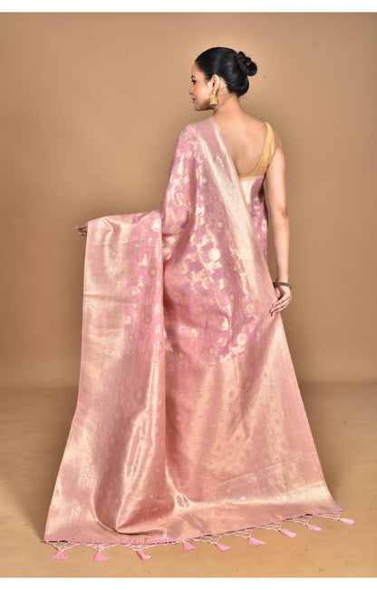 Morchari Banarasi Silk Chanderi Saree-Pink