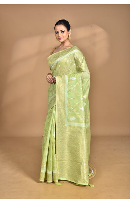 Morchari Banarasi Silk Chanderi Saree-Green