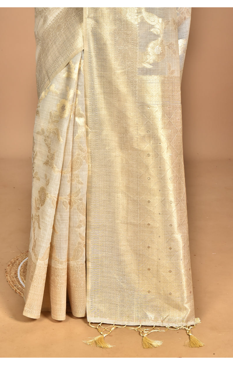 Morchari Banarasi Silk Chanderi Saree-Cream