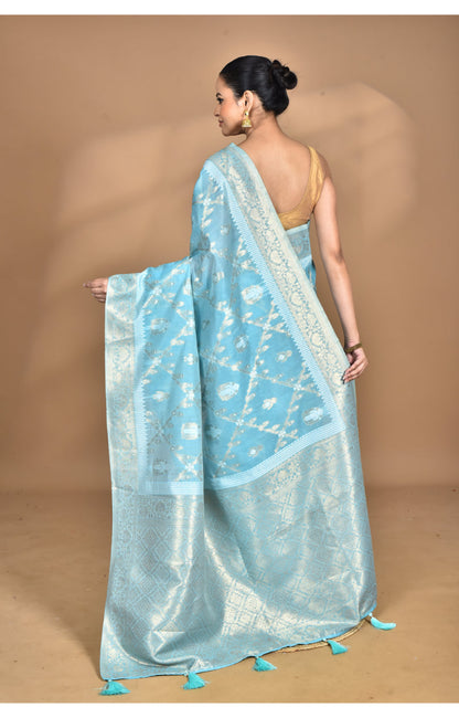 Morchari Banarasi Silk Chanderi Saree-Blue