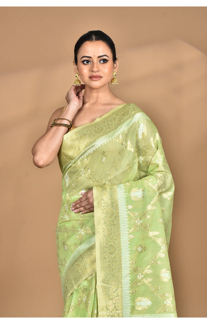 Morchari Banarasi Silk Chanderi Saree-Green
