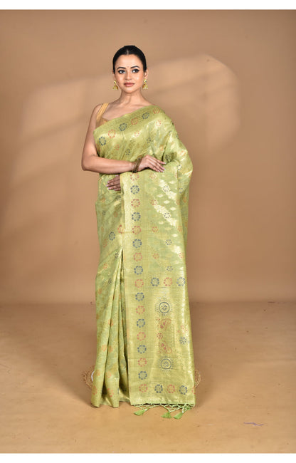 Morchari Banarasi Silk Chanderi Saree-Green