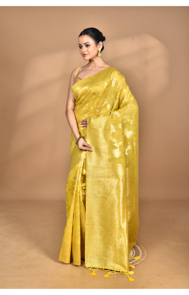 Morchari Banarasi Silk Chanderi Saree-Yellow